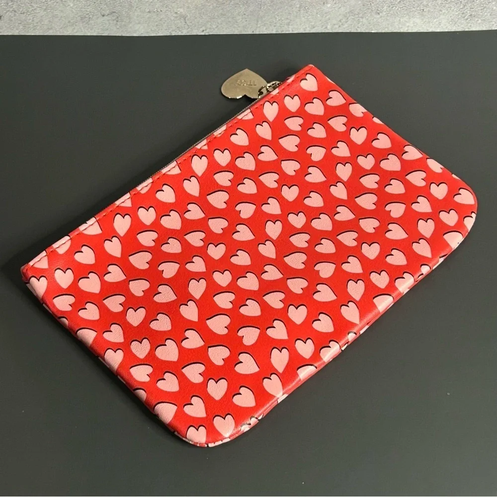 Ipsy Red and Pink Heart Cosmetic Bag